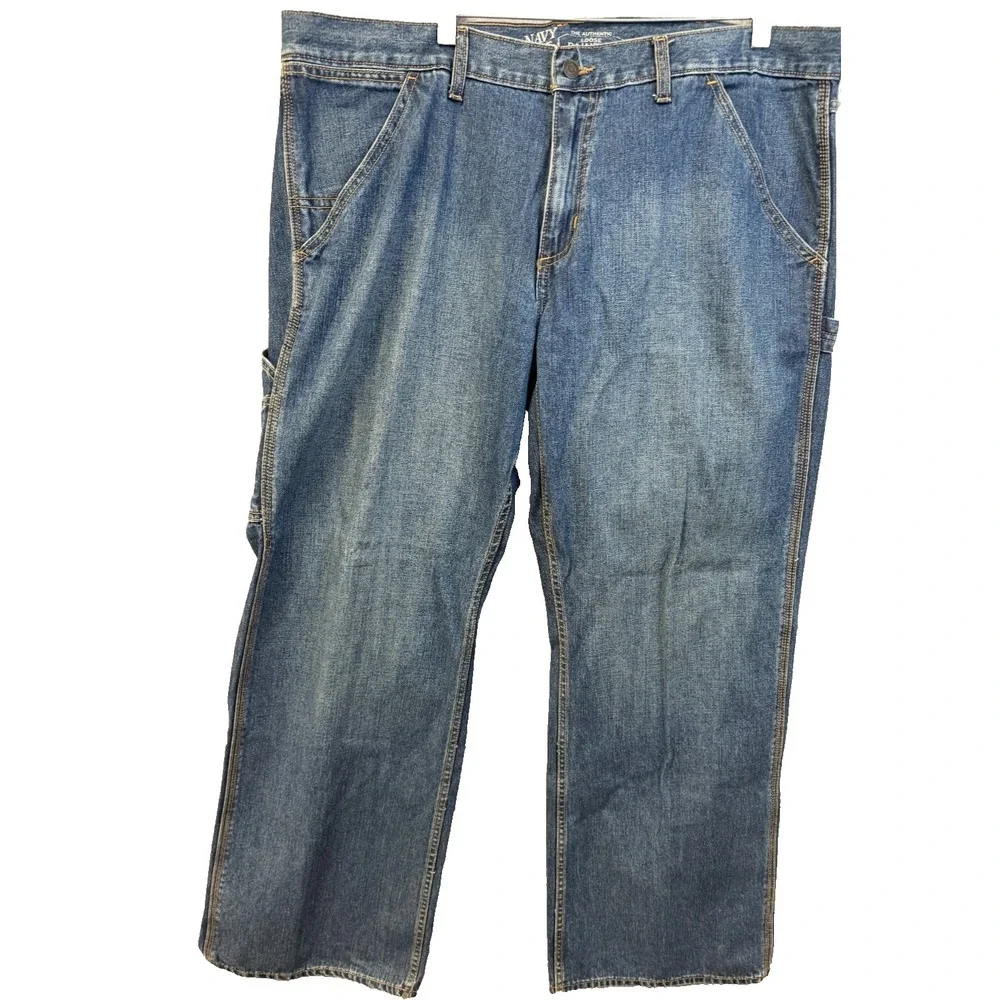 Y2K Old Navy Mens Painter Jeans Loose Fit Blue Denim 40x32 Carpenter Wide Leg